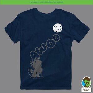 Awoo Tonal Wolf Howling Reflective Moon T-Shirt NAVY